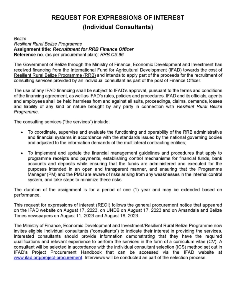 REQUEST FOR EXPRESSIONS OF INTEREST – Ministry of Economic Transformation
